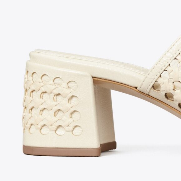 Tory Burch $378 NIB Woven Raffia Heeled Sandal New Ivory Natural 9.5 - Picture 5 of 6